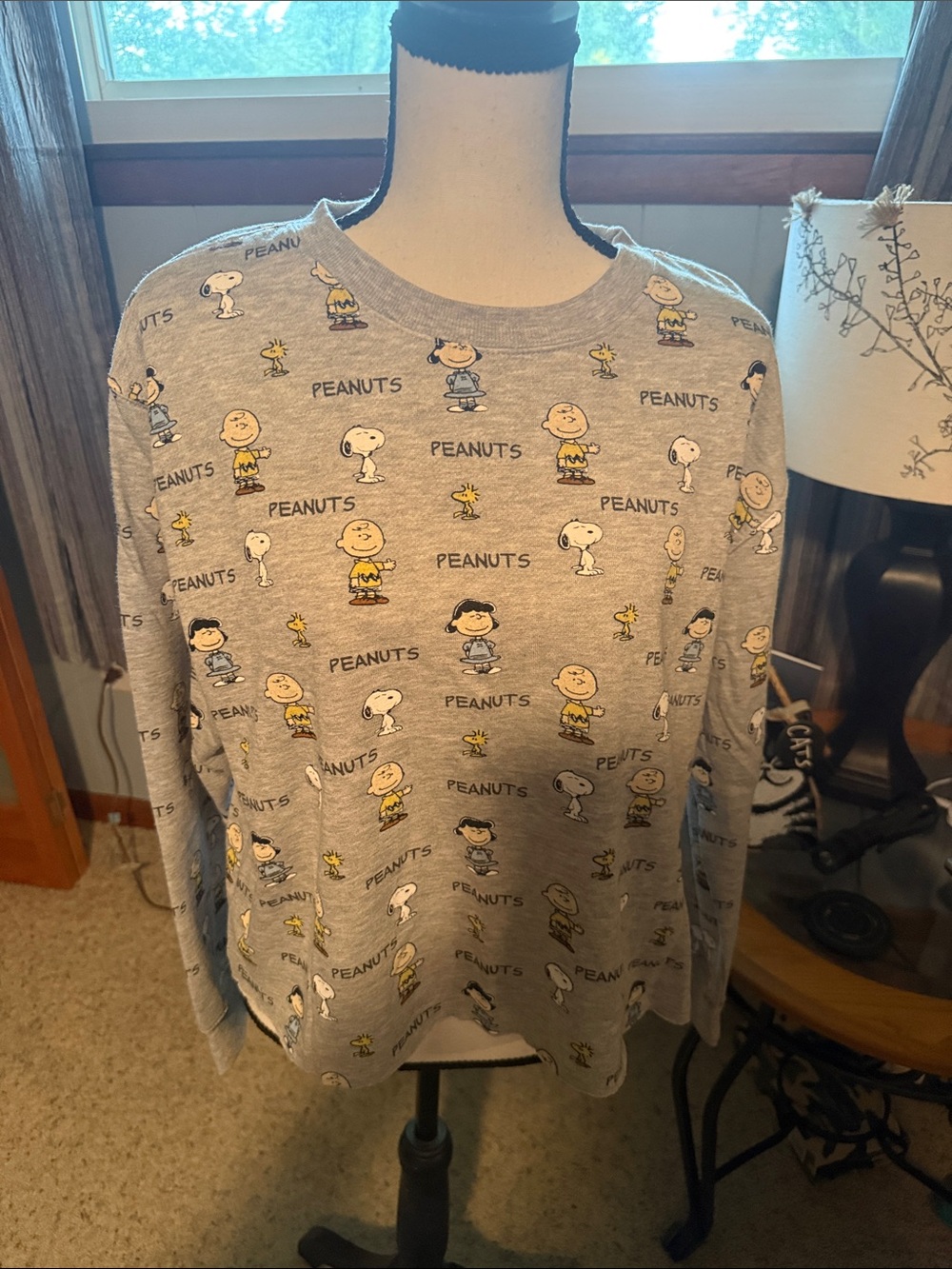 Peanuts Light Gray Crewneck Sweater with Charlie Brown & Snoopy Print